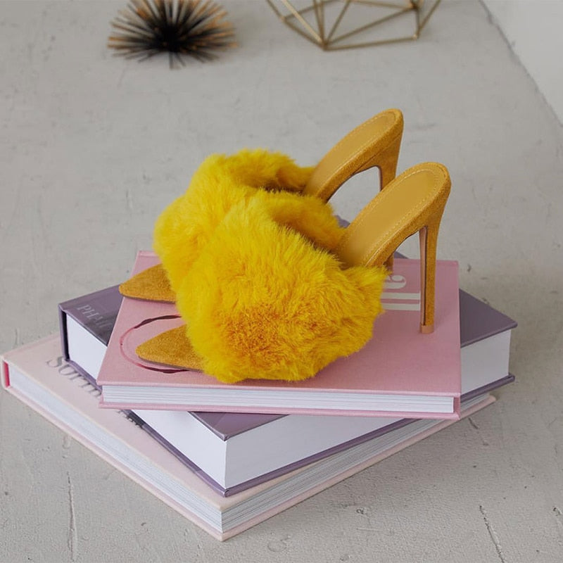 Faux fur high heel mule – Miss Mazie