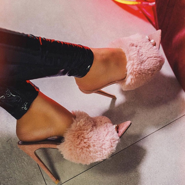 Faux fur high heel mule – Miss Mazie