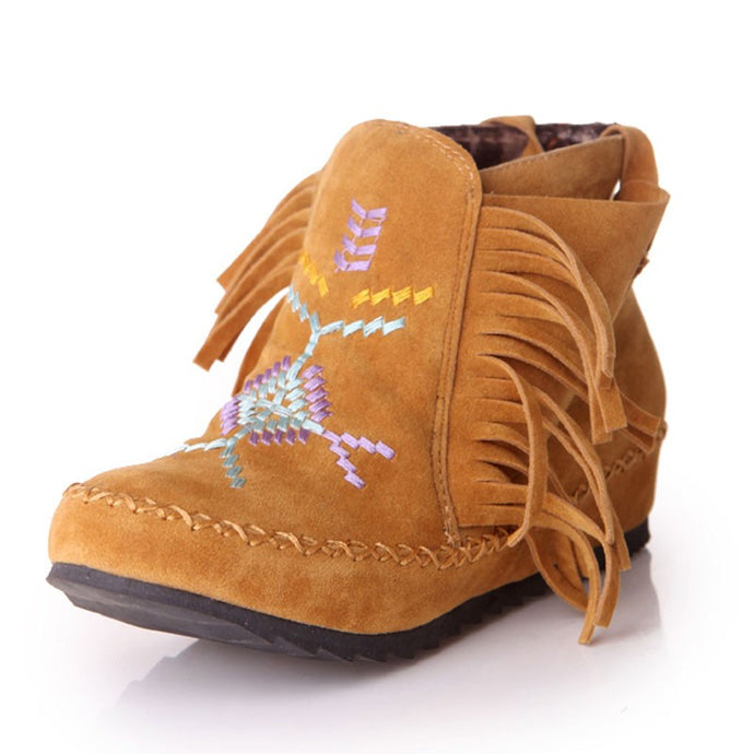 Embroidered moccasin ankle boot