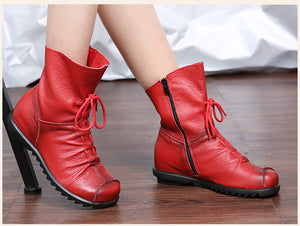 Stub toe leather ankle boots