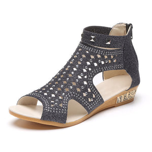 Embellished low wedge sandal