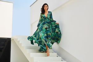 Tropical print bohemian maxi dress