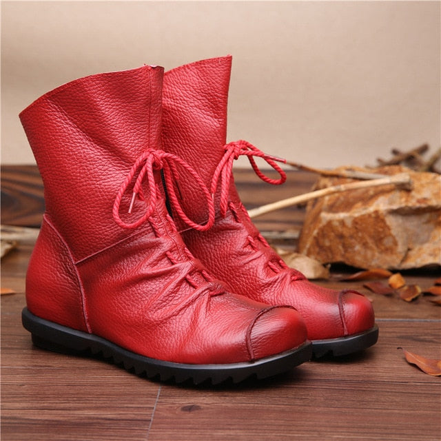 Stub toe leather ankle boots